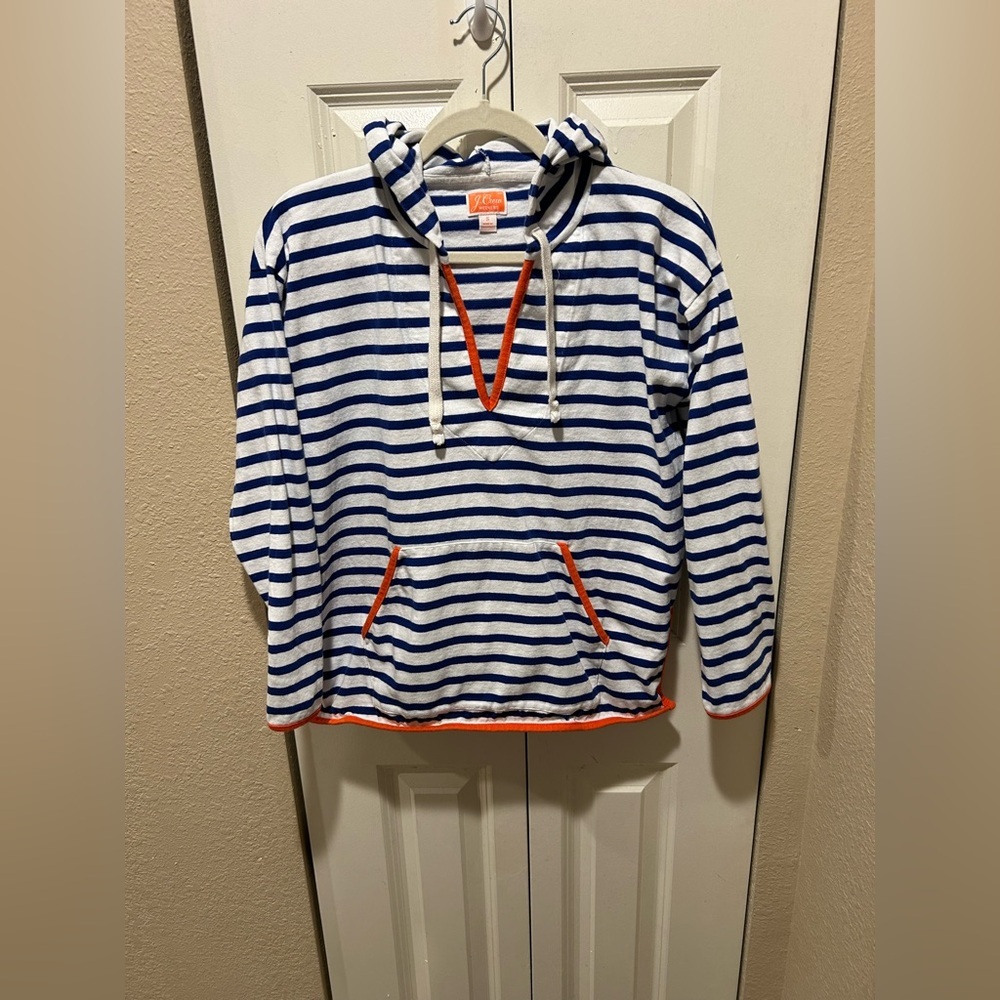 J.Crew Weekend Tipped Hoodie Striped Mariner Cloth Coastal , Small - Picture 4 of 8